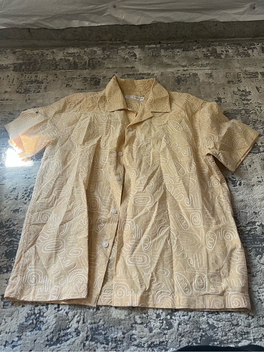 Zara Beige Embroidered Button Down Shirt Size 11-12